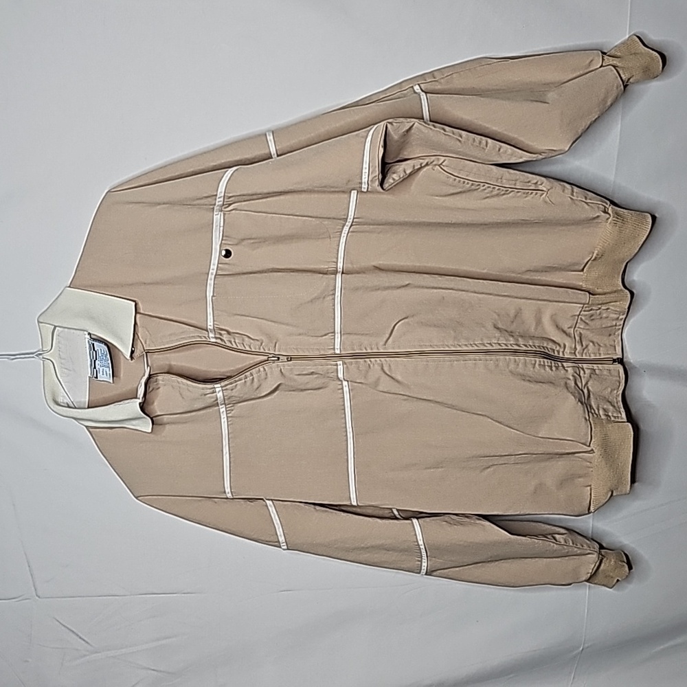 Vintage 1980's Yearbook zip up tan white windbreaker jacket sz Medium